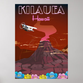Kilauea Hawaii flight travel poster