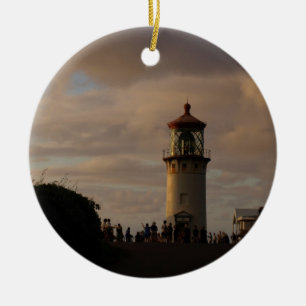 Kilauea Lighthouse at Dusk Ceramic Tree Decoration