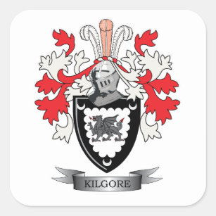 Kilgore Family Crest Coat of Arms Square Sticker