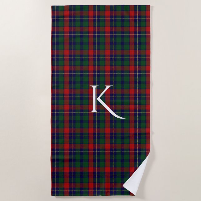 Kilgour Clan Tartan Plaid Monogram Beach Towel (Front)