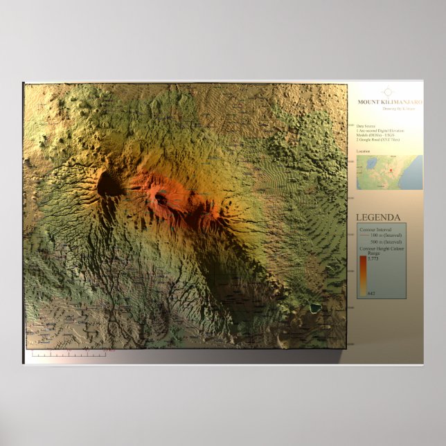KILIMANJARO MAP Print, Value Poster Paper (Matte) (Front)