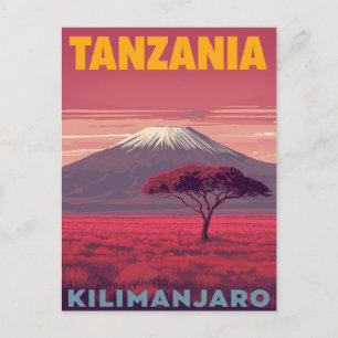 Kilimanjaro Tanzania Retro Travel Postcard