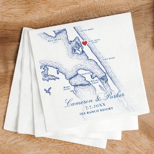 Kill Devil Hills Map OBX Navy Blue Wedding Napkin