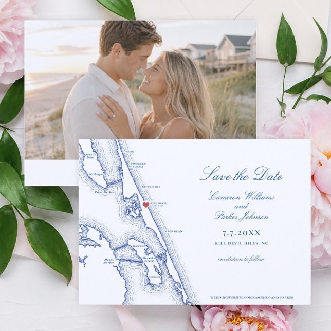 Kill Devil Hills NC Map Navy Outer Banks Wedding Save The Date (Sea Ranch Resort Wedding Save the Date Kill Devil Hills NC Outer Banks Map Coastal Map Designs)