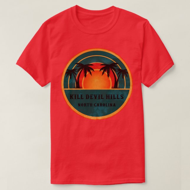 Kill Devil Hills North olina Beach Retro Sunset T-Shirt (Design Front)