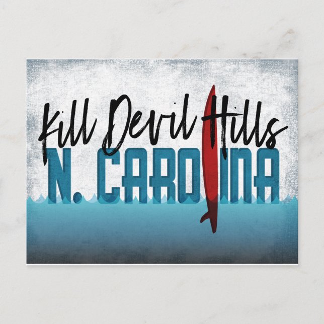 Kill Devil Hills Postcard North Carolina Surfboard (Front)