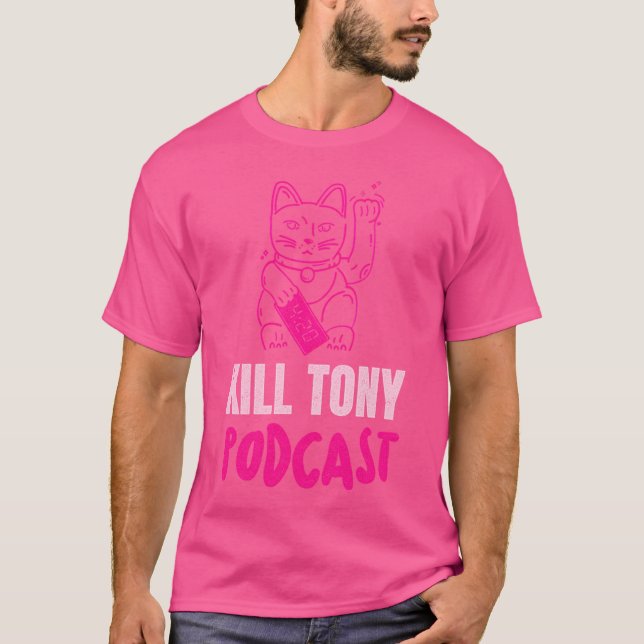 Kill Tony Podcast Pink Maneki Neko Lucky Cat T-Shirt (Front)