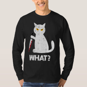 Killer Cat Bloody Knife Costume Funny Animal Hallo T-Shirt