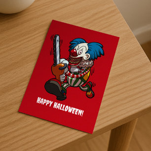 Killer Clown Happy Halloween Horror Cartoon Postcard