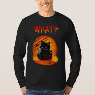 Killer Halloween Scary Moon Black Cat With Knife C T-Shirt