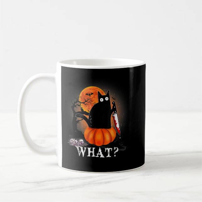 Killer Halloween Scary Moon Black Cat With Knife P Coffee Mug (Left)
