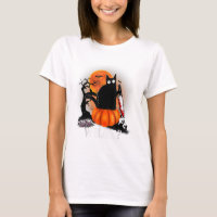 Killer Halloween Scary Moon Black Cat With Knife P