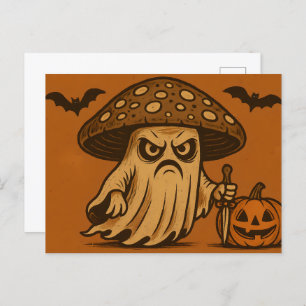 Killer Shroom-Spooky Ghost with Knife Holiday Postcard