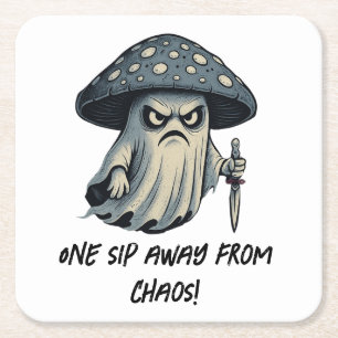 Killer 'Shroom – Spooky Ghost with Knife Square Paper Coaster