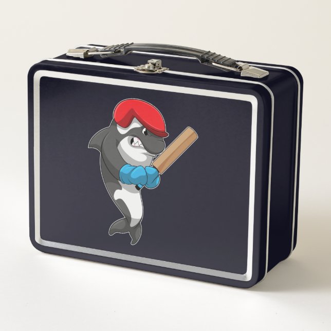 Killer whale at Cricket with Cricket bat Metal Lunch Box (Front)