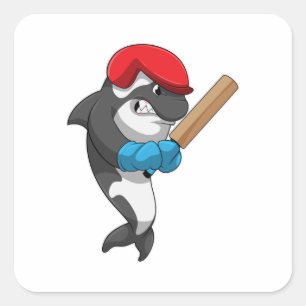 Killer whale at Cricket with Cricket bat Square Sticker