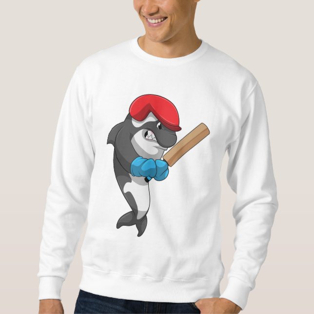Killer whale at Cricket with Cricket bat Sweatshirt (Front)
