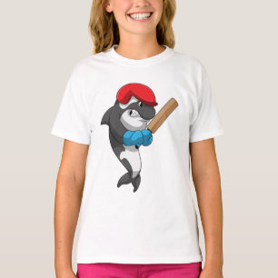 Killer whale at Cricket with Cricket bat T-Shirt