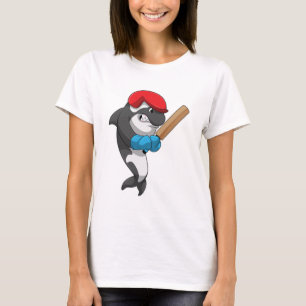 Killer whale at Cricket with Cricket bat T-Shirt
