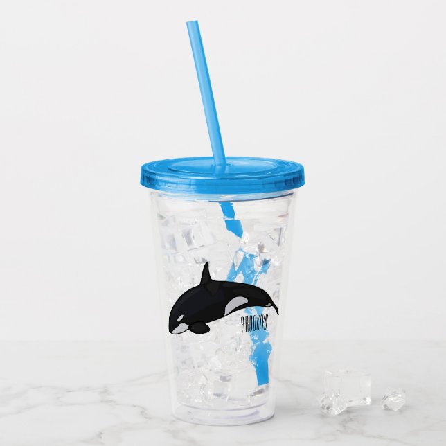 Killer whale cartoon illustration acrylic tumbler (Front Ice)
