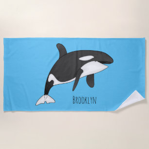 Killer whale cartoon illustration beach towel