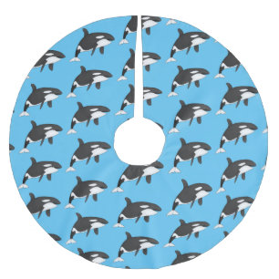Killer whale cartoon illustration brushed polyester tree skirt