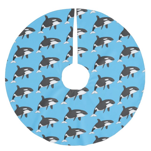 Killer whale cartoon illustration brushed polyester tree skirt (Front)
