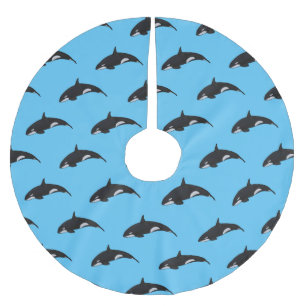 Killer whale cartoon illustration brushed polyester tree skirt