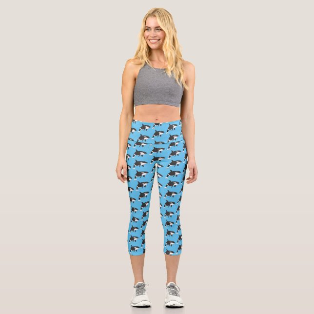 Killer whale cartoon illustration  capri leggings (Front)