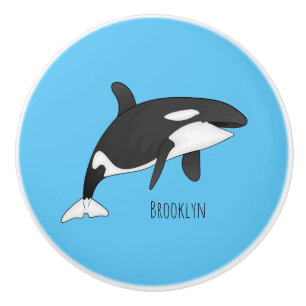 Killer whale cartoon illustration ceramic knob