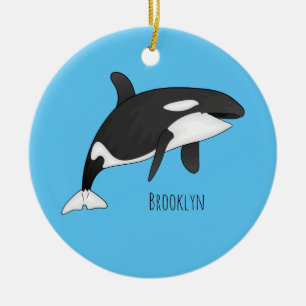 Killer whale cartoon illustration ceramic tree decoration