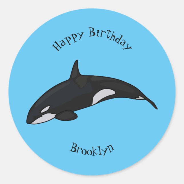 Killer whale cartoon illustration classic round sticker (Front)