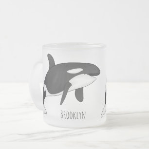 Killer whale cartoon illustration frosted glass coffee mug