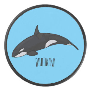 Killer whale cartoon illustration hockey puck