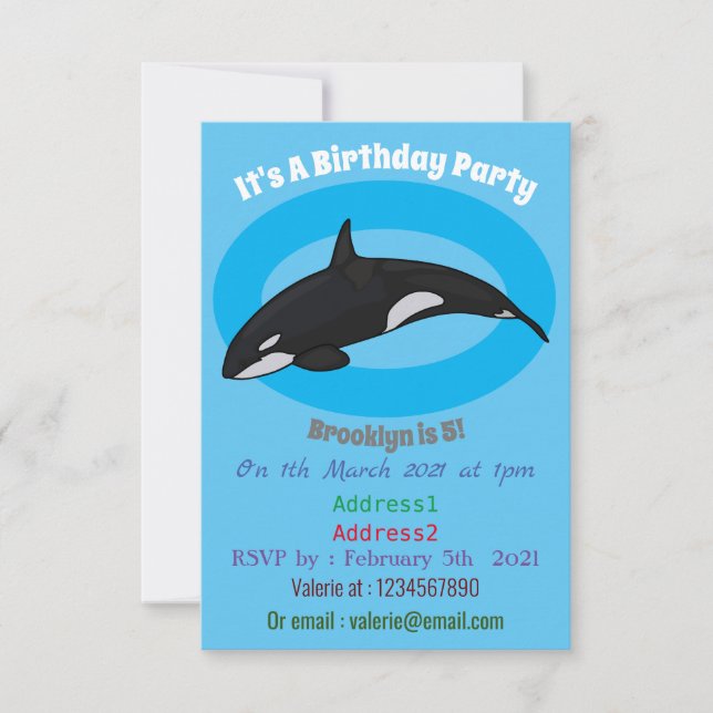 Killer whale cartoon illustration invitation (Front)