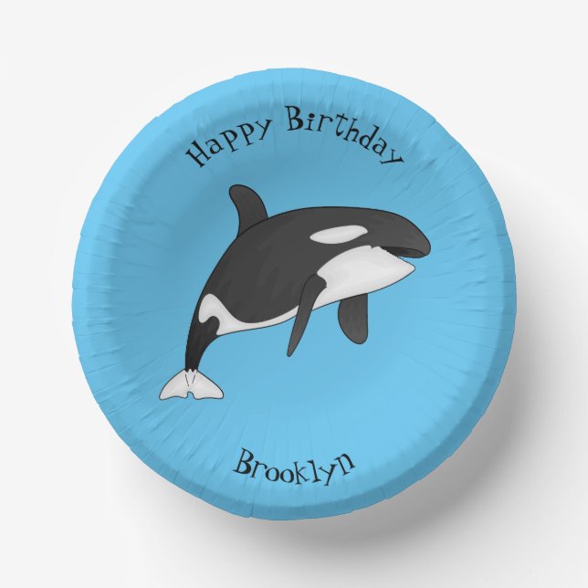 Killer whale cartoon illustration paper plate (Front)