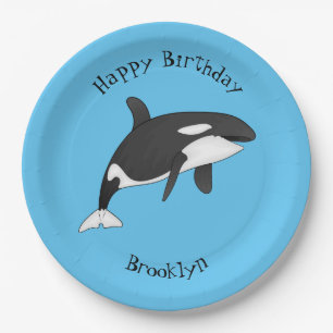 Killer whale cartoon illustration paper plate