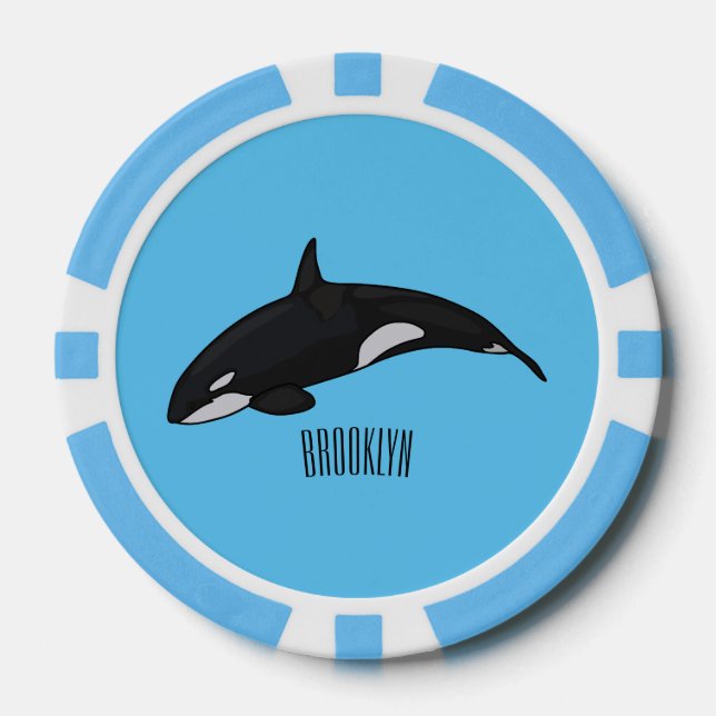 Killer whale cartoon illustration poker chips (Front)