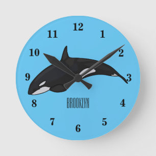 Killer whale cartoon illustration round clock