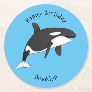 Killer whale cartoon illustration round paper coaster
