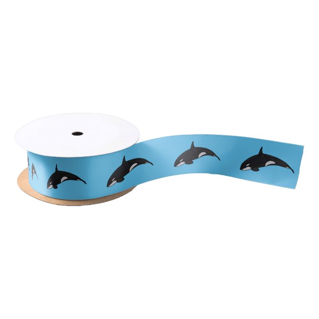 Killer whale cartoon illustration satin ribbon (Spool)