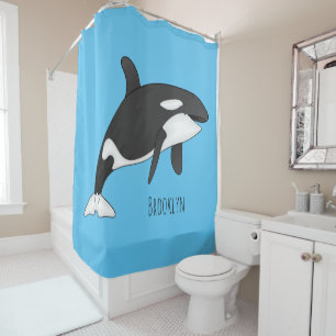 Killer whale cartoon illustration shower curtain