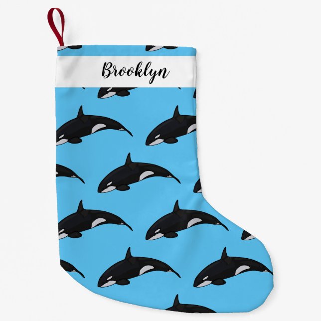Killer whale cartoon illustration small christmas stocking (Front)