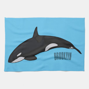 Killer whale cartoon illustration tea towel
