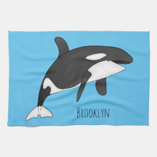 Killer whale cartoon illustration tea towel