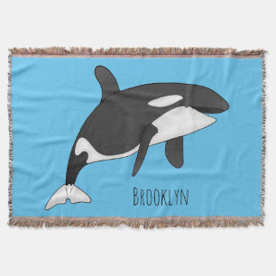 Killer whale cartoon illustration throw blanket