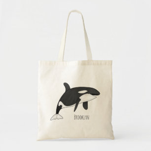 Killer whale cartoon illustration tote bag
