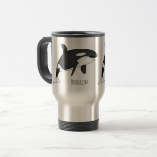 Killer whale cartoon illustration travel mug
