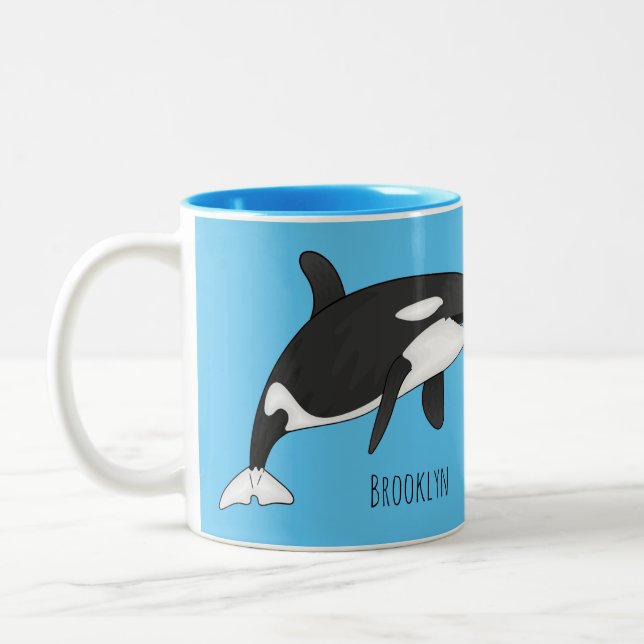 Killer whale cartoon illustration  Two-Tone coffee mug (Left)