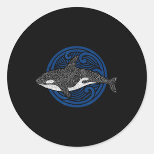 Killer Whale Design Ocean Waves Men Boys Kids Orca Classic Round Sticker